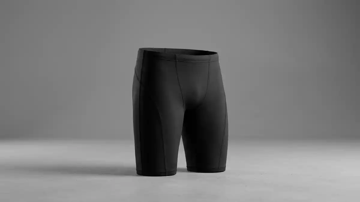 Fotorealistische Studioansicht von Schwimmhose in neutraler Produktdarstellung