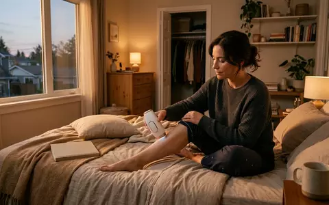 Fotorealistische Aufnahme von Haarentferner im Schlafzimmer zum Thema Philips Lumea 9900 IPL, warmes Abendlicht - Foto: THN