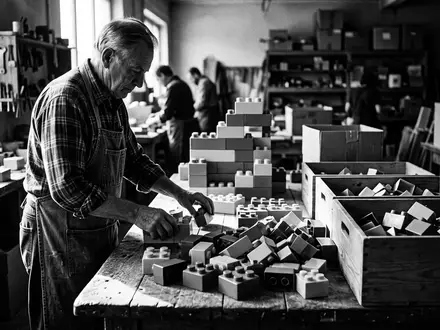 Schwarzweiss-Reportage mit Kleinkindbausatz zum Thema LEGO Duplo Mein erster, hoher Kontrast, sachlich dargestellt - Foto: THN