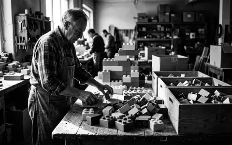 Schwarzweiss-Reportage mit Kleinkindbausatz zum Thema LEGO Duplo Mein erster, hoher Kontrast, sachlich dargestellt - Foto: THN
