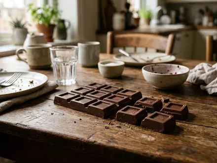 Fotorealistische Aufnahme von Schokoladenriegel am Kuechentisch zum Thema KitKat Chunky 24er Pack, natuerliches Licht - Foto: THN