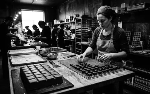 Schwarzweiss-Reportage mit Schokoladenriegel zum Thema KitKat Chunky 24er Pack, hoher Kontrast, sachlich dargestellt - Foto: THN