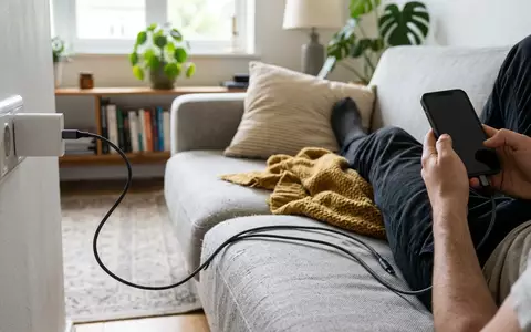 Fotorealistische Aufnahme von USB-C-Kabel im Wohnzimmer zum Thema Native Union Night Kabel, natuerliches Licht - Foto: THN