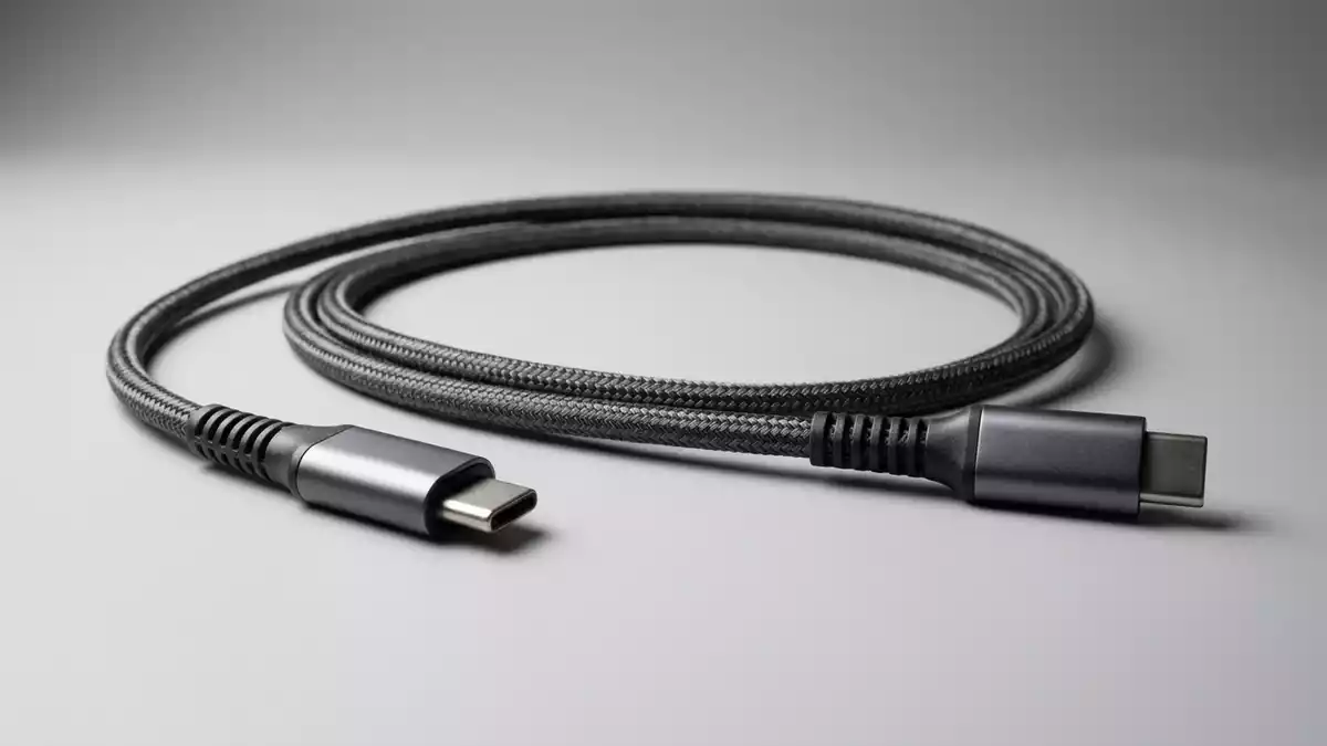 Fotorealistische Studioansicht von Ladekabel in neutraler Produktdarstellung, neutral