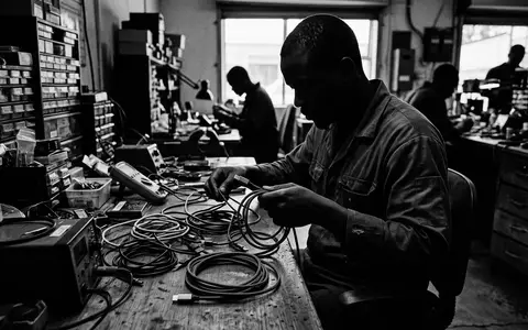Schwarzweiss-Reportage mit Ladekabel zum Thema Native Union Belt Kabel, hoher Kontrast, sachlich dargestellt - Foto: THN