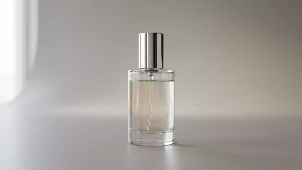 Fotorealistische Studioansicht von Eau de Parfum in neutraler Produktdarstellung