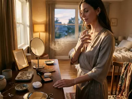 Fotorealistische Aufnahme von Eau de Parfum im Schlafzimmer zum Thema Burberry Her Eau de - Foto: THN