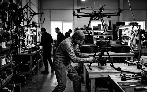 Schwarzweiss-Reportage mit Kameradrohne zum Thema DJI Avata 360, hoher Kontrast, sachlich dargestellt - Foto: THN
