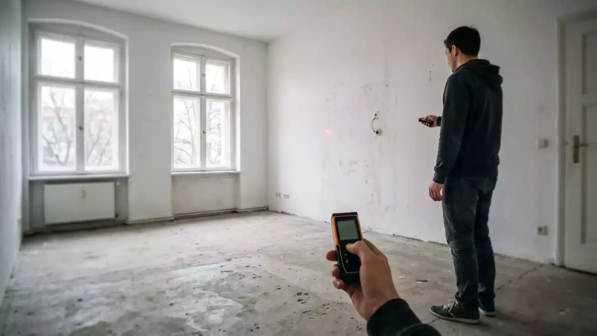 Fotorealistische Ansicht von Laserentfernungsmesser im leeren Raum in realer Umgebung