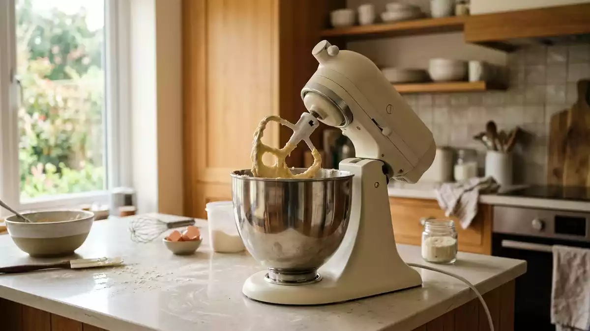 Fotorealistische Ansicht von Kuechenmaschine in der Kueche in realer Umgebung, neutral