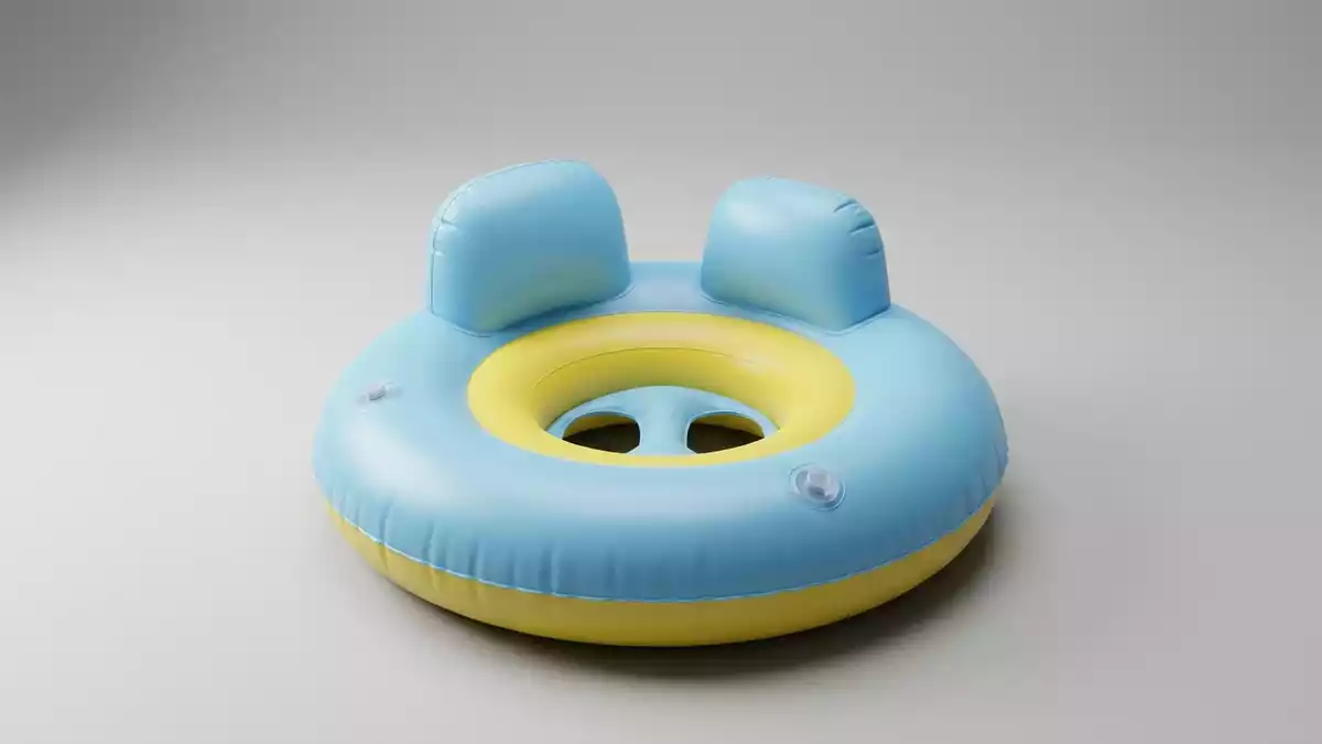 Fotorealistische Studioansicht von Baby-Schwimmsitz in neutraler Produktdarstellung
