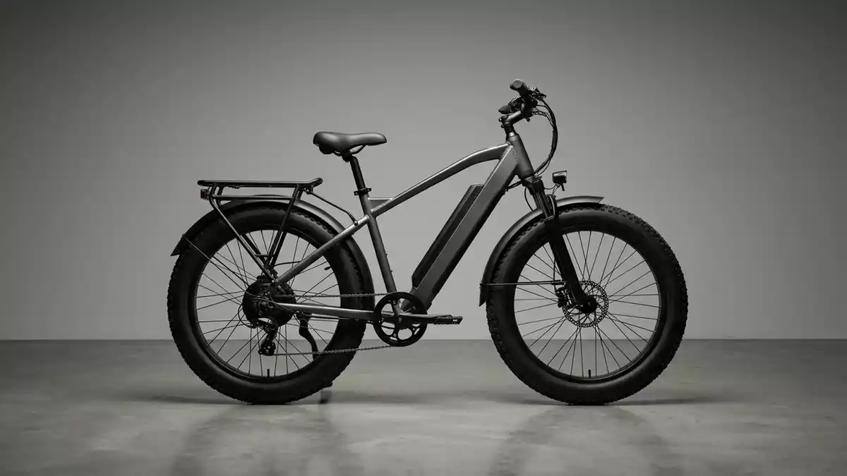 Fotorealistische Studioansicht von Elektrofahrrad in neutraler Produktdarstellung