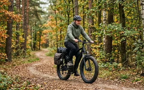 Fotorealistische Aufnahme von Elektrofahrrad im Wald zum Thema Himiway Cruiser E-Bike Fat, natuerliches Licht - Foto: THN