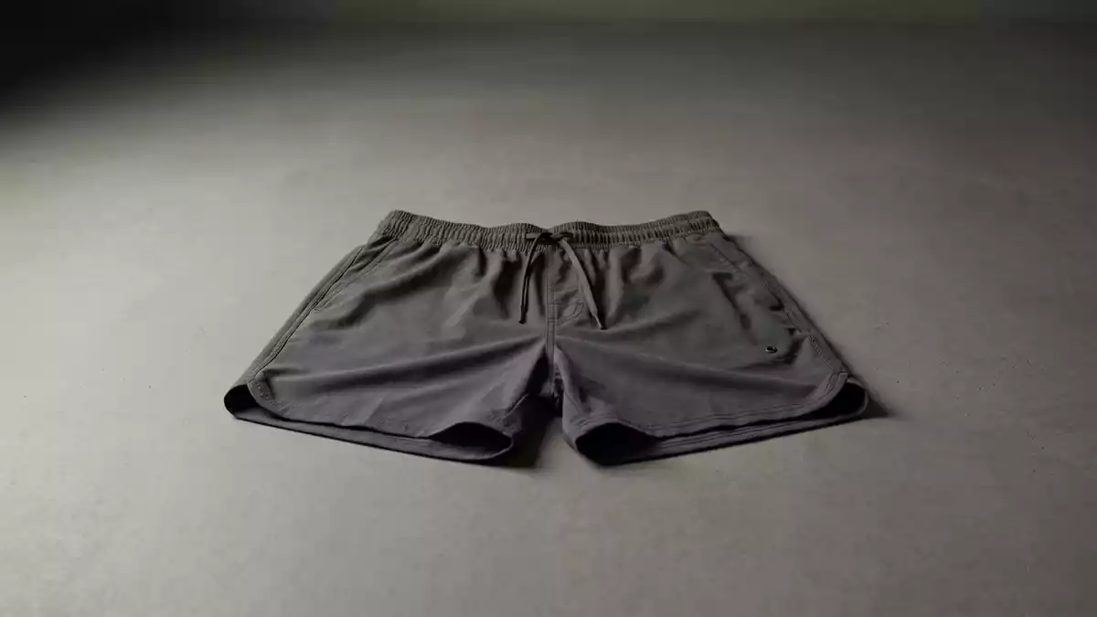 Fotorealistische Studioansicht von Badeshorts in neutraler Produktdarstellung, neutral