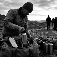 Schwarzweiss-Reportage mit Trinkflasche zum Thema Yeti Rambler 36oz 1L, hoher Kontrast, sachlich dargestellt - Foto: THN
