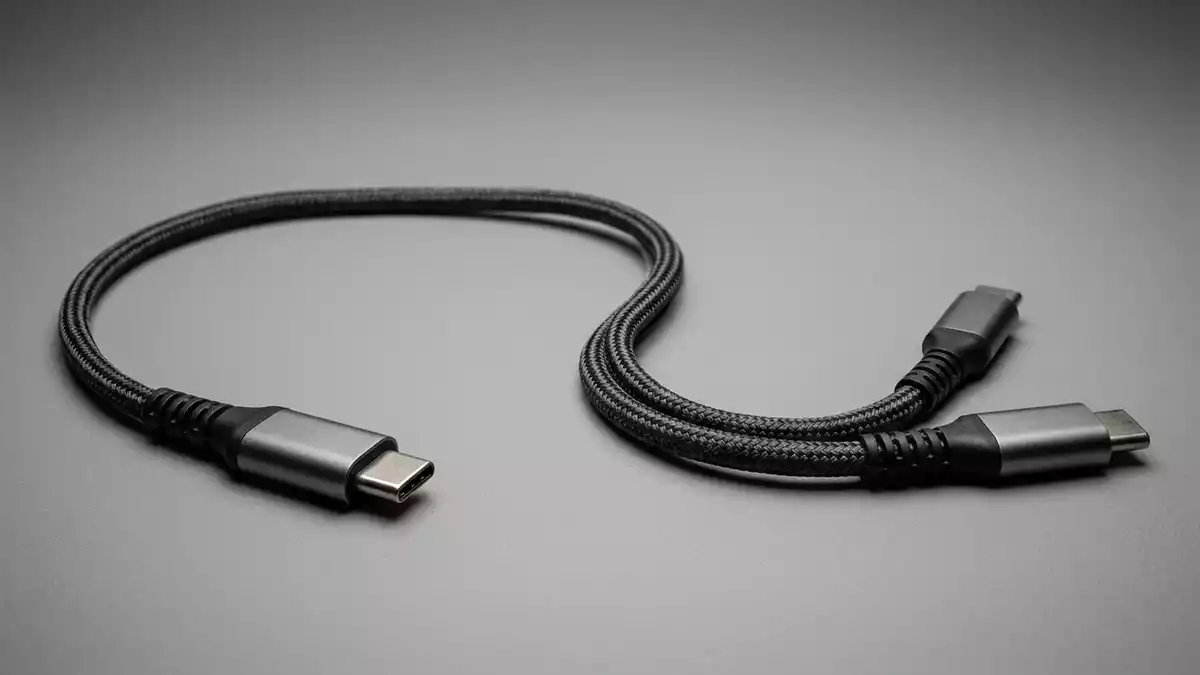 Fotorealistische Studioansicht von USB-C-Ladekabel in neutraler Produktdarstellung