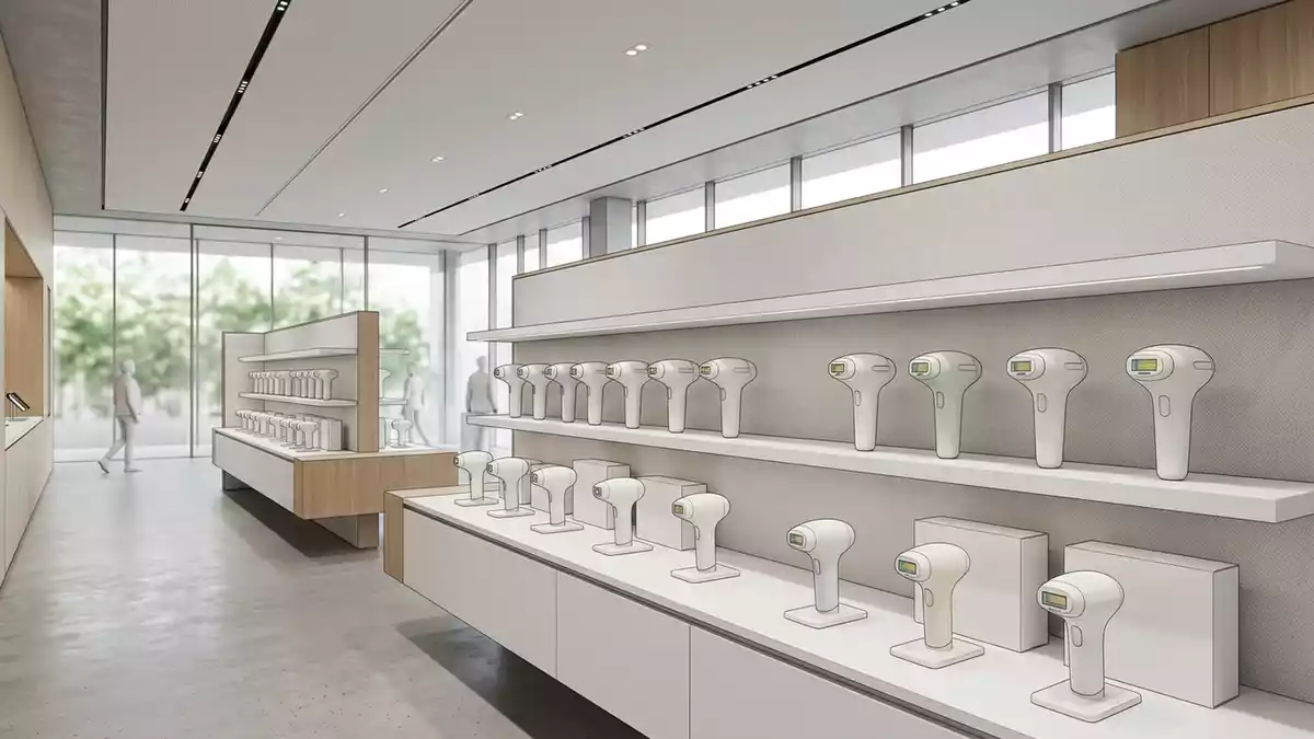 Architektur-Render im Beauty-Elektronikgeschaeft mit IPL-Haarentfernungsgeraet