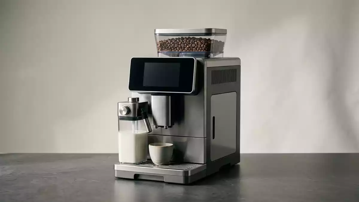 Fotorealistische Studioansicht von Kaffeevollautomat in neutraler Produktdarstellung