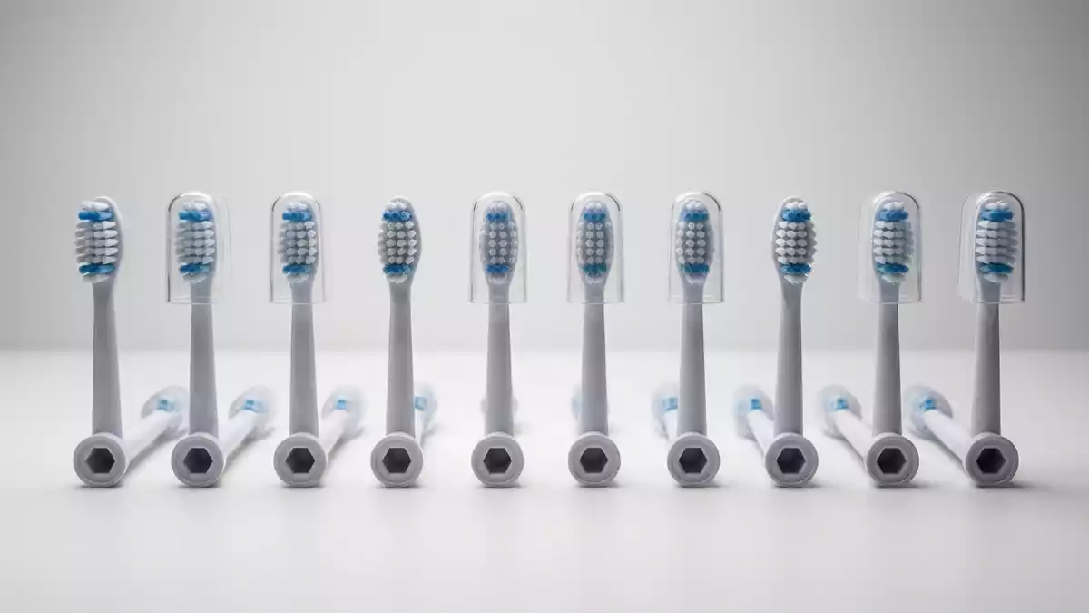 Fotorealistische Studioansicht von Zahnbuerstenkoepfe in neutraler Produktdarstellung