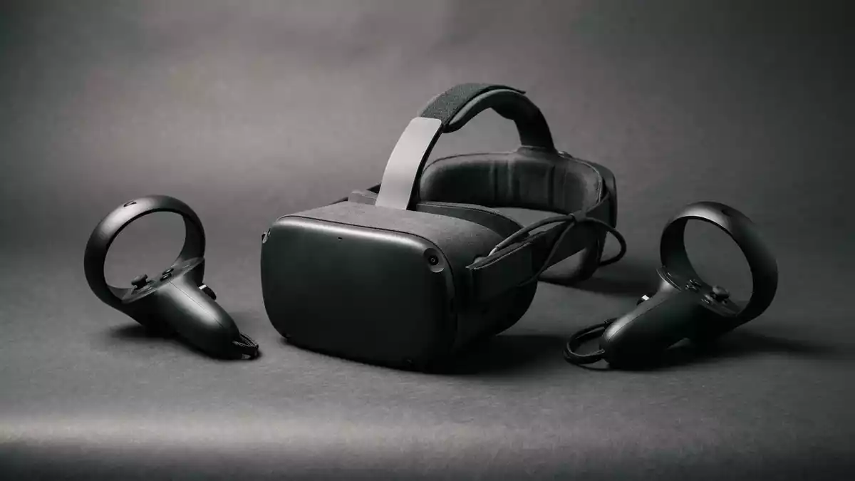 Fotorealistische Studioansicht von VR-Headset in neutraler Produktdarstellung, neutral