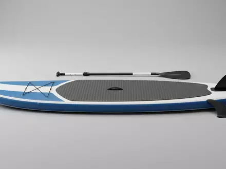 Fotorealistische Studioaufnahme von Aufblasbares SUP-Board zum Thema ISLE Explorer Inflatable SUP, klare Lichtfuehrung - Foto: THN