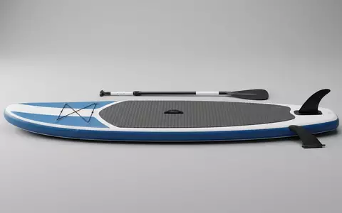 Fotorealistische Studioaufnahme von Aufblasbares SUP-Board zum Thema ISLE Explorer Inflatable SUP, klare Lichtfuehrung - Foto: THN