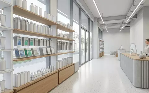 Architektur-Render im Mundpflegeladen mit Interdentalreiniger zum Thema TePe EasyPick Zahnstocher M, neutrales Tageslicht - Foto: THN