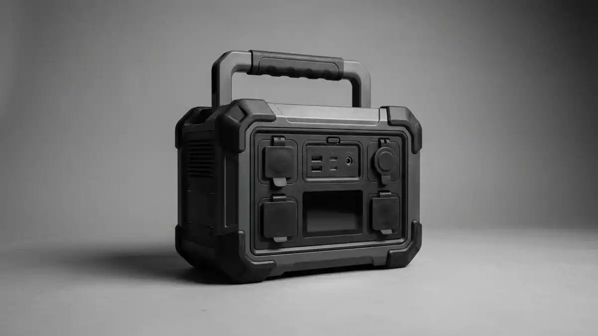 Fotorealistische Studioansicht von Tragbare Powerstation in neutraler Produktdarstellung