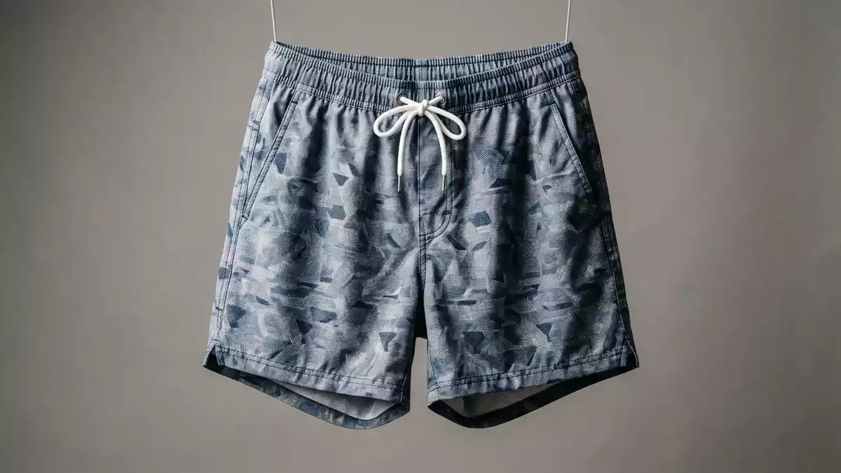 Fotorealistische Studioansicht von Badeshorts in neutraler Produktdarstellung, neutral