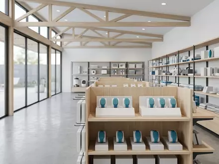 Architektur-Render im Poolzubehoergeschaeft mit Schwimmsicherheitsband zum Thema iSwimband Kinder Schwimmband Sensor, neutrales Tageslicht - Foto: THN