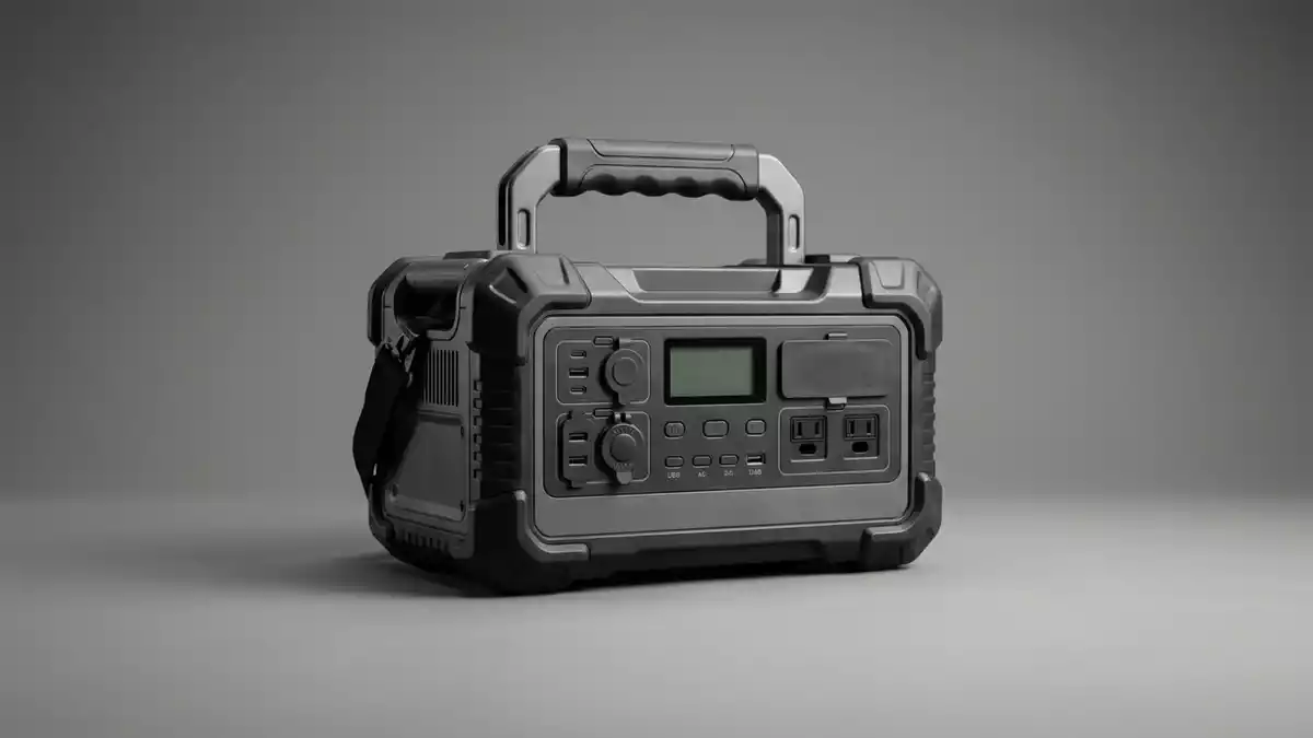 Fotorealistische Studioansicht von Tragbare Powerstation in neutraler Produktdarstellung