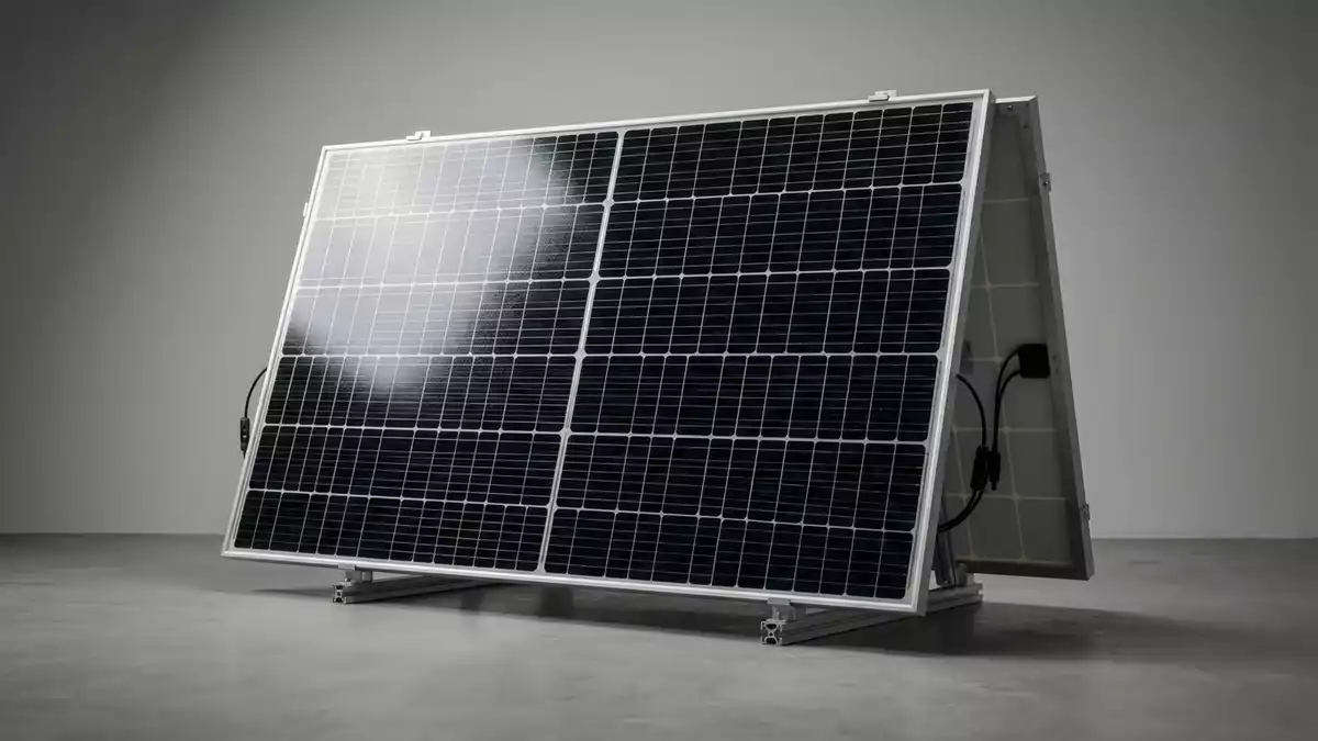 Fotorealistische Studioansicht von Solarpanel in neutraler Produktdarstellung, neutral