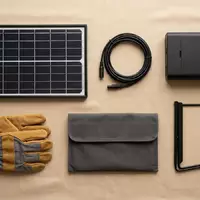 Flatlay-Arrangement rund um Solarpanel zum Thema EcoFlow 400W Bifaziales Solarpanel, weiches Oberlicht - Foto: THN