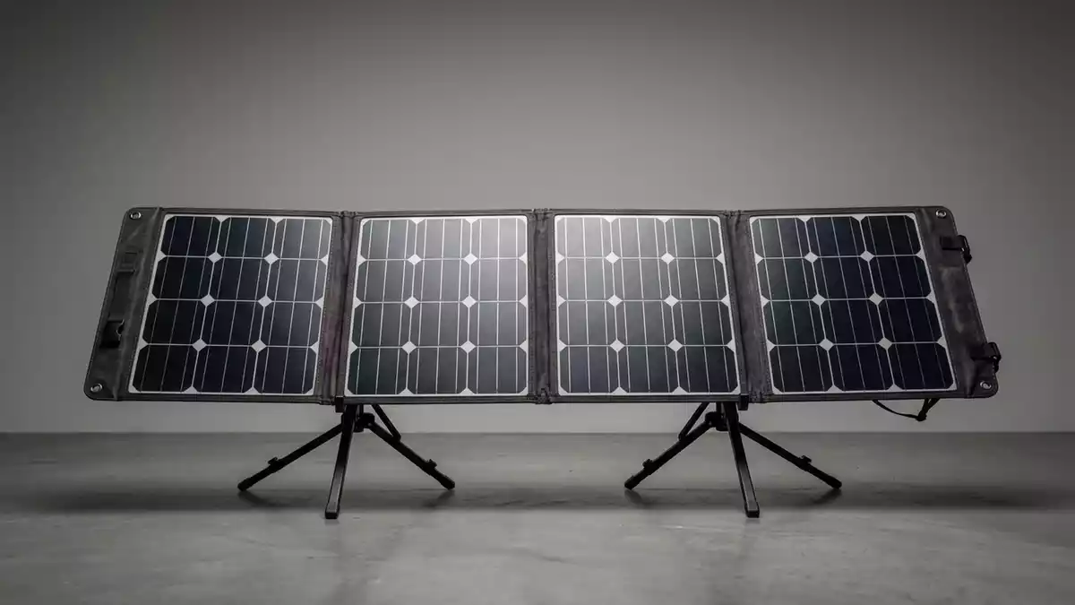 Fotorealistische Studioansicht von Faltbares Solarpanel in neutraler Produktdarstellung