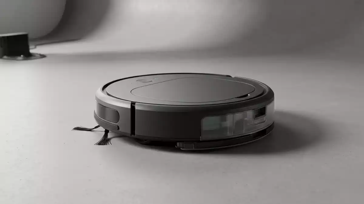 Fotorealistische Studioansicht von Saugwischroboter in neutraler Produktdarstellung