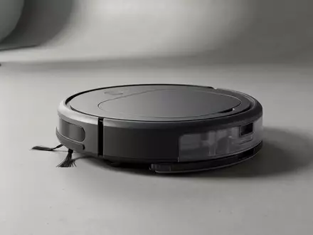Fotorealistische Studioaufnahme von Saugwischroboter zum Thema Ecovacs Deebot X2 Omni, klare Lichtfuehrung - Foto: THN