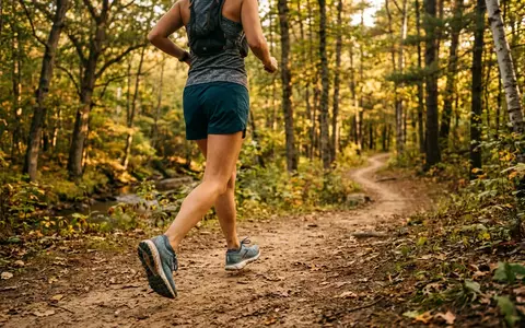 Fotorealistische Aufnahme von Laufschuhe im Wald zum Thema On Cloudrunner 2 Laufschuhe, warmes Abendlicht - Foto: THN