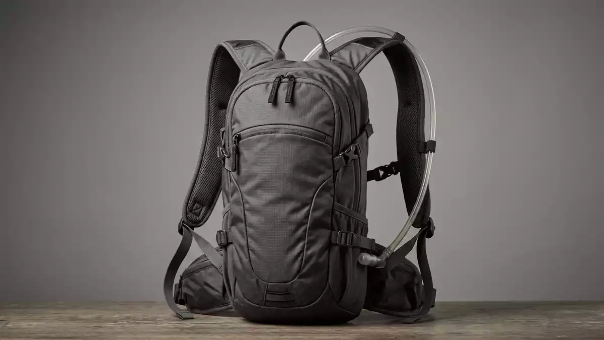 Fotorealistische Studioansicht von Trinkrucksack in neutraler Produktdarstellung