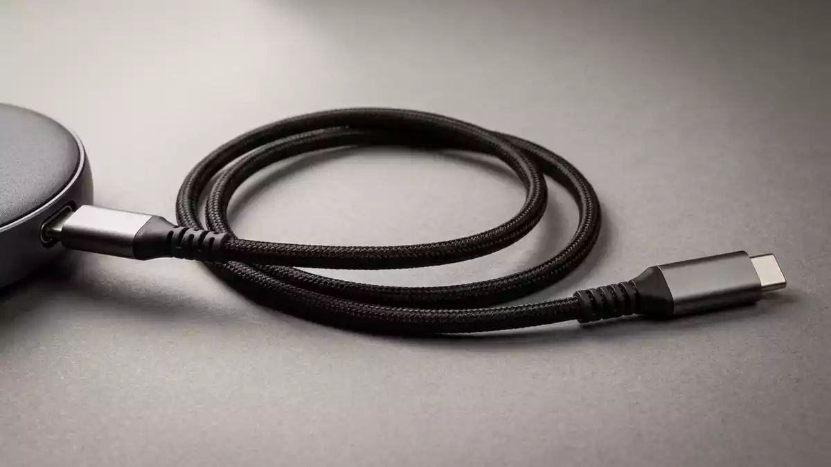 Fotorealistische Studioansicht von Ladekabel in neutraler Produktdarstellung, neutral