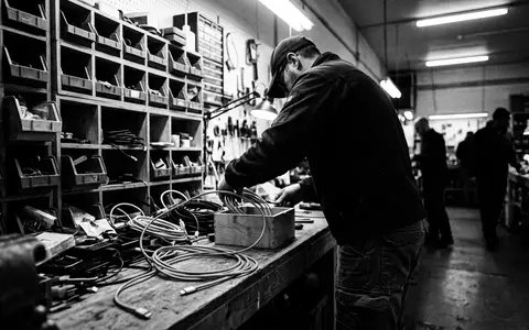 Schwarzweiss-Reportage mit Ladekabel zum Thema Belkin BoostCharge USB-C auf, hoher Kontrast, sachlich dargestellt - Foto: THN