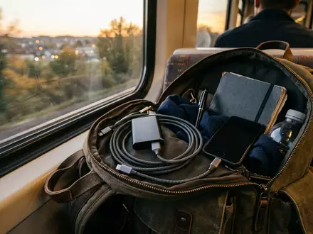 Fotorealistische Aufnahme von Ladekabel auf Reisen zum Thema Belkin BoostCharge USB-C auf, warmes Abendlicht - Foto: THN