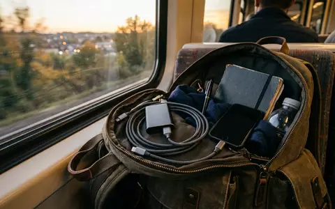 Fotorealistische Aufnahme von Ladekabel auf Reisen zum Thema Belkin BoostCharge USB-C auf, warmes Abendlicht - Foto: THN