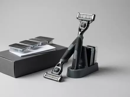 Fotorealistische Studioaufnahme von Systemrasierer zum Thema Gillette Fusion5 ProGlide Rasierer, klare Lichtfuehrung - Foto: THN