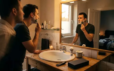 Fotorealistische Aufnahme von Systemrasierer am Waschbecken zum Thema Gillette Fusion5 ProGlide Rasierer, warmes Abendlicht - Foto: THN