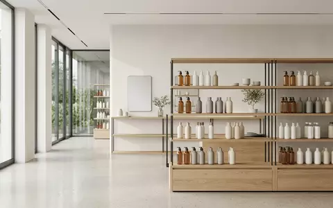 Architektur-Render im Kosmetikfachhandel mit Shampoo zum Thema Aveda Botanical Repair Strengthening, neutrales Tageslicht - Foto: THN