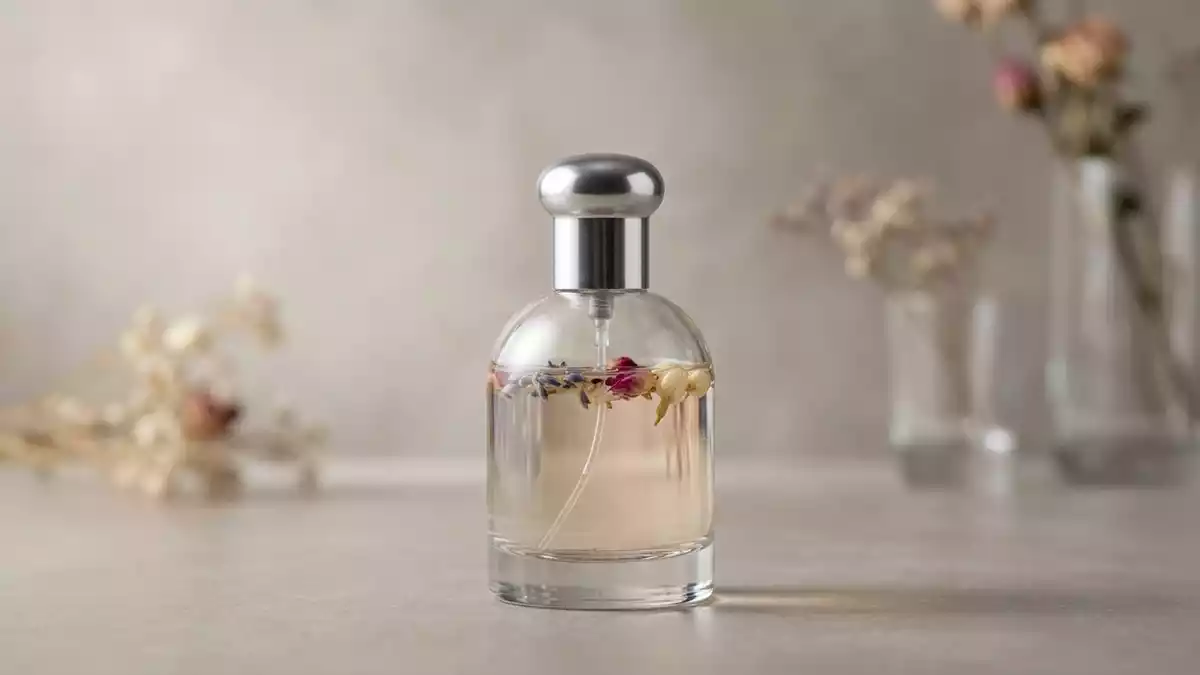 Fotorealistische Studioansicht von Eau de Cologne in neutraler Produktdarstellung