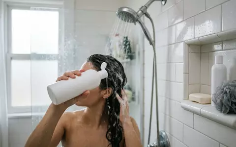 Fotorealistische Aufnahme von Peelingshampoo in der Dusche zum Thema Aveda Invati Advanced Exfoliating, natuerliches Licht - Foto: THN