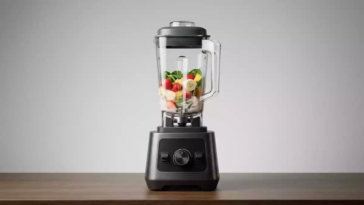 Fotorealistische Studioansicht von Standmixer in neutraler Produktdarstellung, neutral