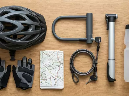 Flatlay-Arrangement rund um Fahrradhelm zum Thema Uvex Air Wing Fahrradhelm, weiches Oberlicht - Foto: THN