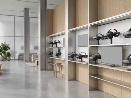 Architektur-Render im Elektronikgeschaeft mit Mixed-Reality-Headset zum Thema Varjo XR-4 Mixed Reality, neutrales Tageslicht - Foto: THN